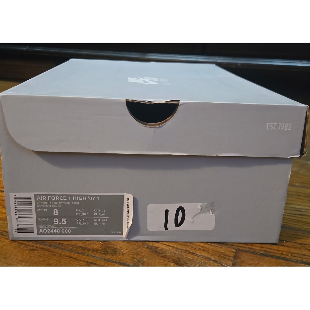 Nike Air Force 1 High 07 1‎ University Red Shoe Box Mens 8 Womens 9.5 AO2440 600